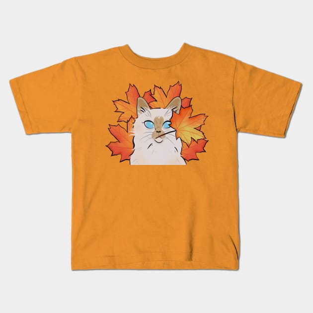 Cute Cat in fall Kids T-Shirt by Mimie20